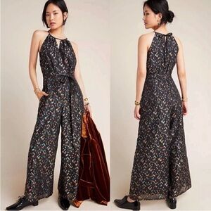 Eva Franco Jumpsuit Shimmery Cocktail Evening Event Wide Leg Clip Dot Size 12